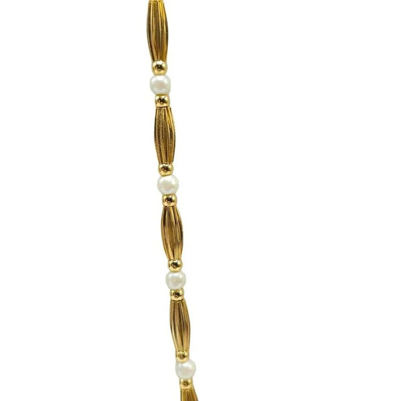 Anne Klein Faux Pearl Beaded Rice Beads Chain Necklace Gold Tone Vintage - Picture 2 of 4